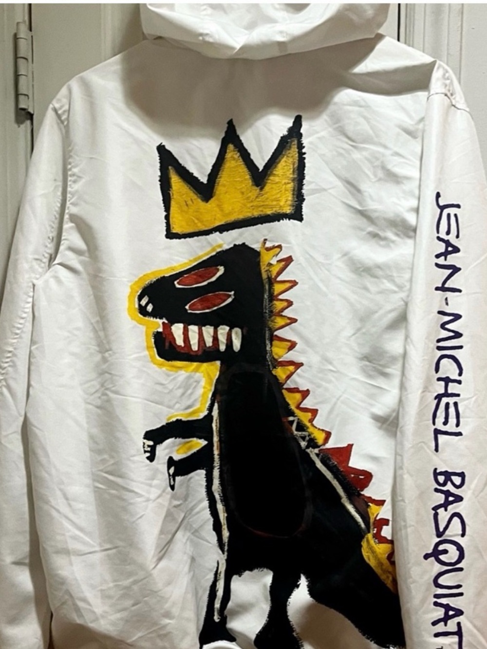 Jean-Michel Basquiat X Members Only White Windbreaker Jacket & dinosaur on back